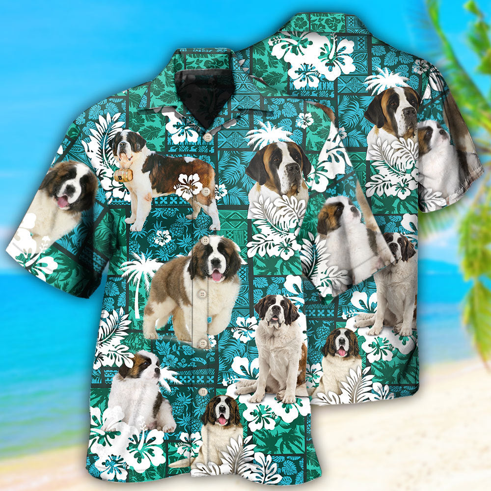 Saint Bernard Tropical Dog Green Lovely - Hawaiian Shirt - Reefox