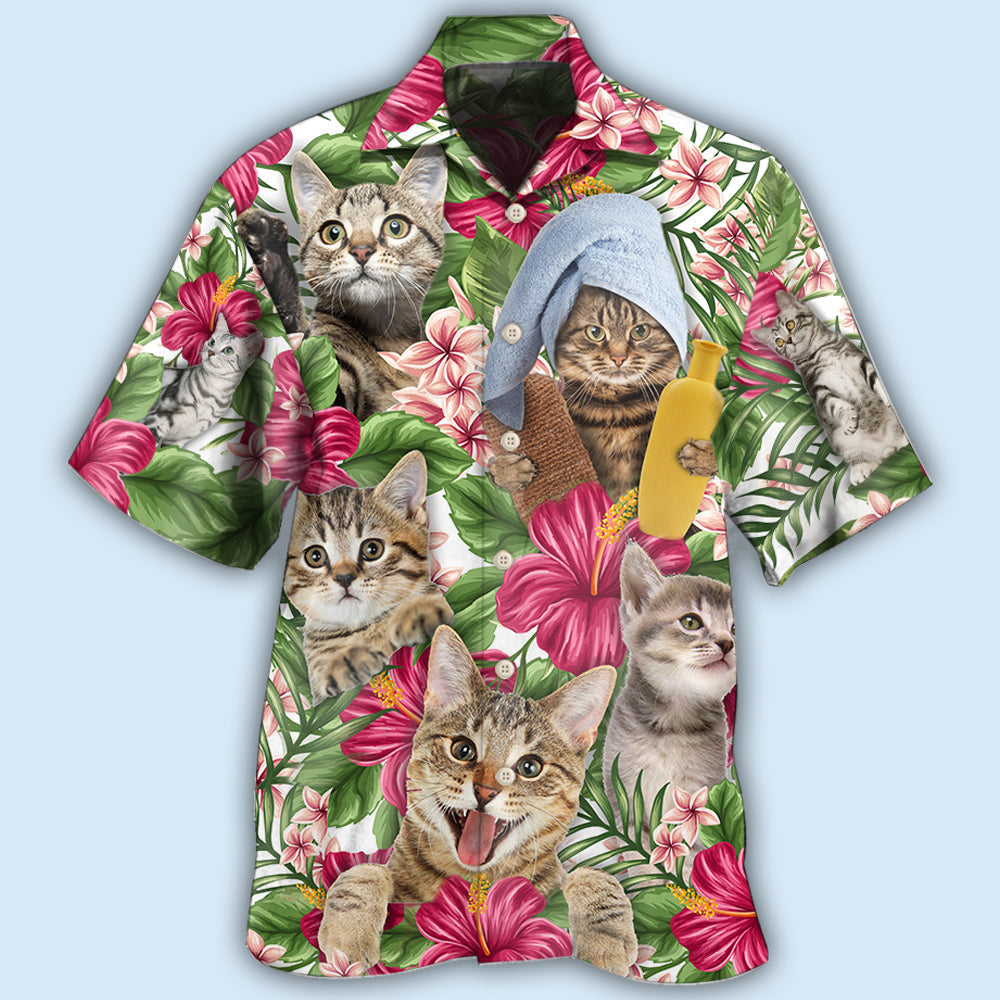 Cat Funny Tabby Cat Tropical Floral - Hawaiian Shirt - Reefox
