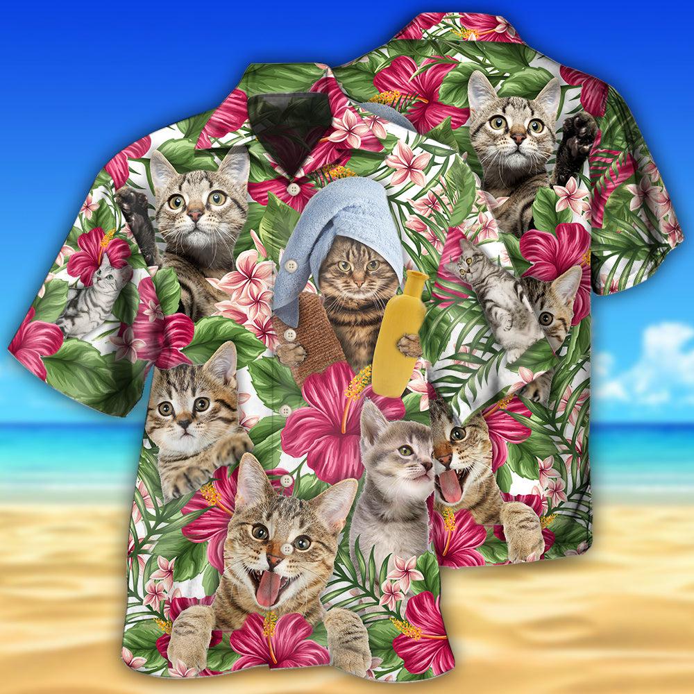 Cat Funny Tabby Cat Tropical Floral - Hawaiian Shirt - Reefox