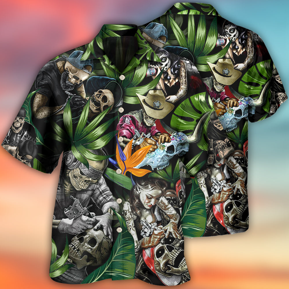 Tattoo Skull Style With Girl - Hawaiian Shirt - Reefox