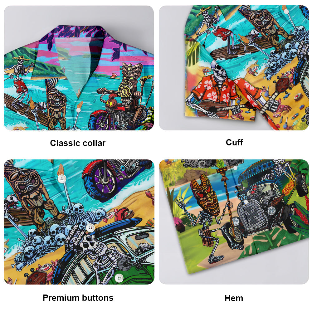 Tiki And Skull Blue Sea - Hawaiian Shirt