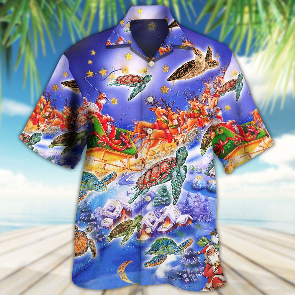 Turtle Neon Light Merry Christmas Happiness - Hawaiian Shirt - Reefox