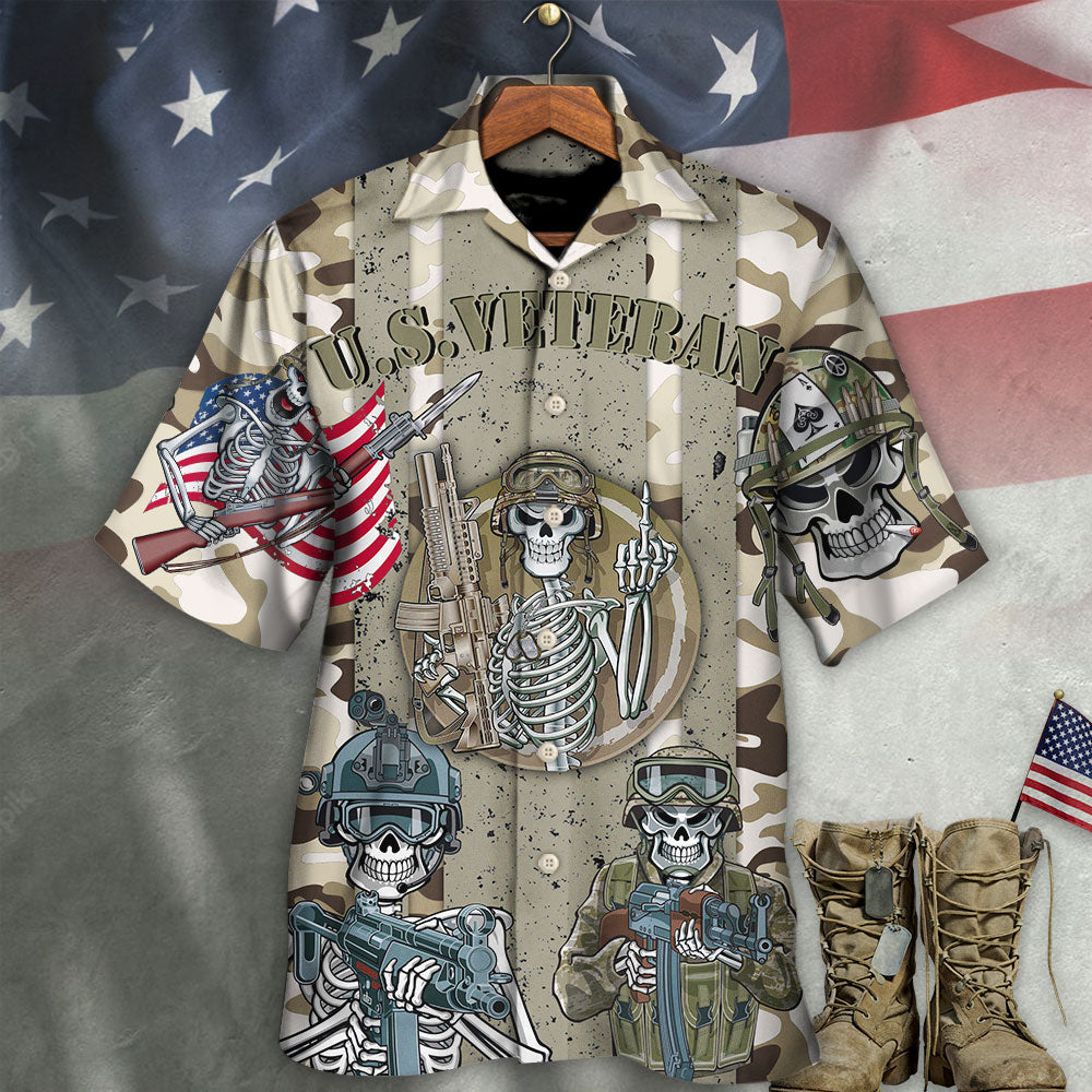 Veteran Us America Flag Skull Style - Hawaiian Shirt - Reefox