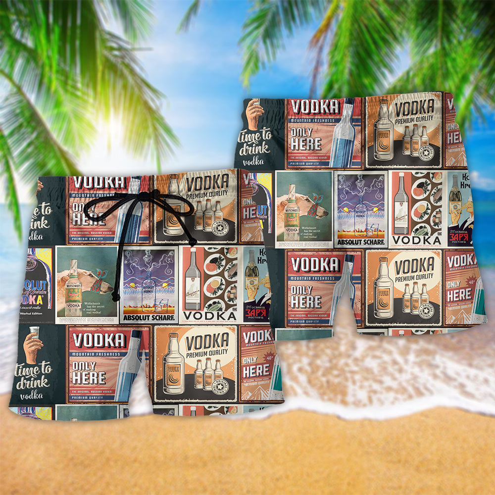 Wine Vodka Retro Poster Only Here - Beach Short Reefox - Owls Matrix LTD