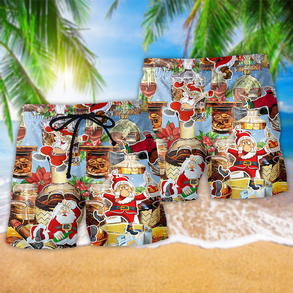 Wine Whiskey Merry Christmas Colorful - Beach Short Reefox-Owlsmatrix