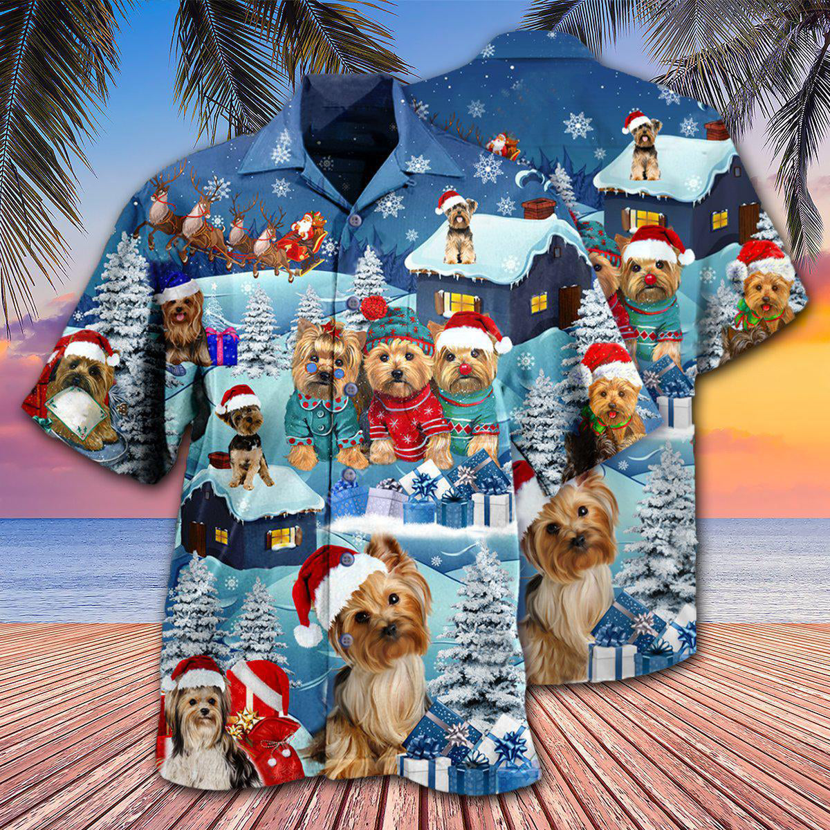 Yorkshire Terrier Through The Snow Merry Christmas - Hawaiian Shirt - Reefox