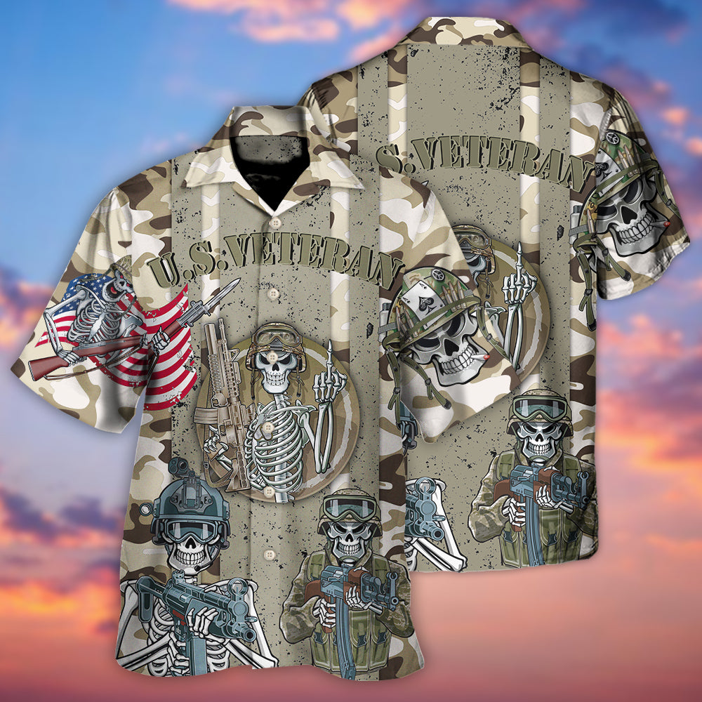 Veteran Us America Flag Skull Style - Hawaiian Shirt - Reefox