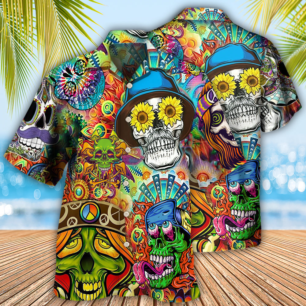 Hippie Skull Life Style Floral - Hawaiian Shirt - Reefox