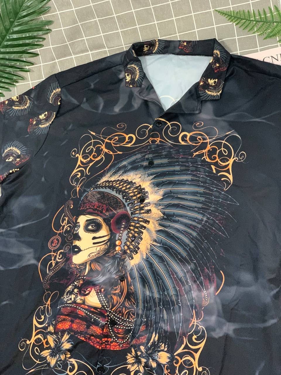 Native Girl Skull Style Dark - Hawaiian Shirt - Reefox
