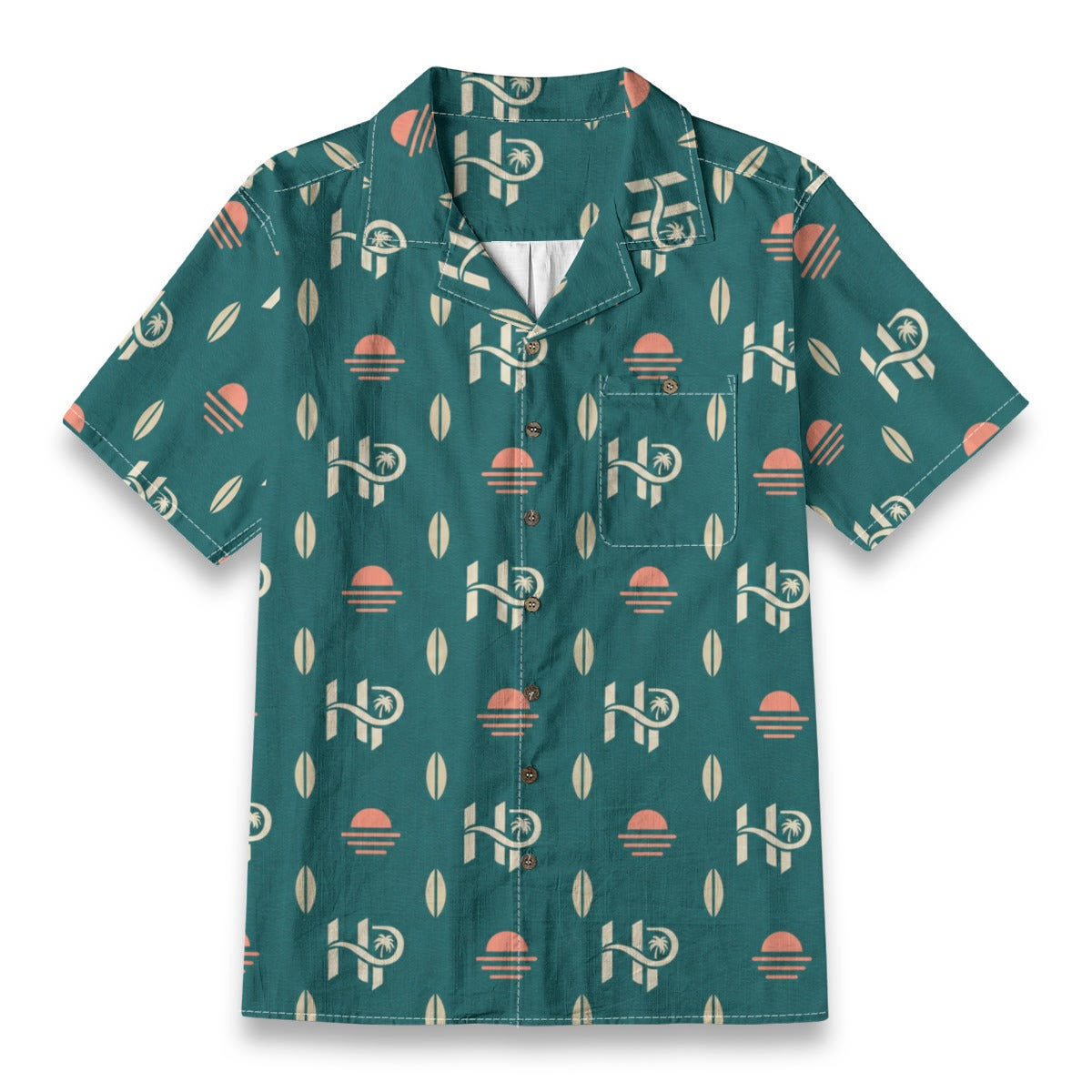 HP Sunset Monogram Hawaiian Shirt – Teal & Coral