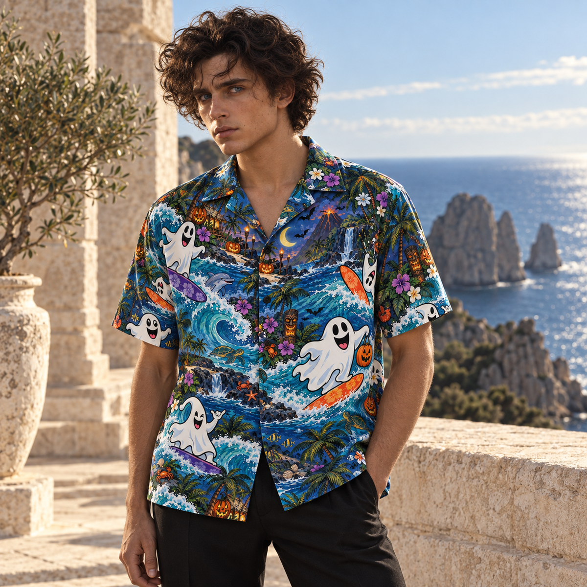 Men's Halloween 2026 Ghost Surf Club Hawaiian Shirt