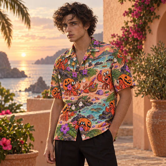 Men's Halloween 2026 Hermit Crab Haunted Beach Hawaiian Shirt