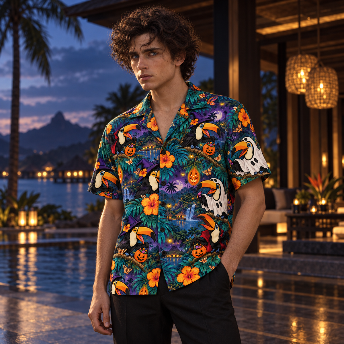 Men's Halloween 2026 Toucan Trick-or-Treat Hawaiian Shirt