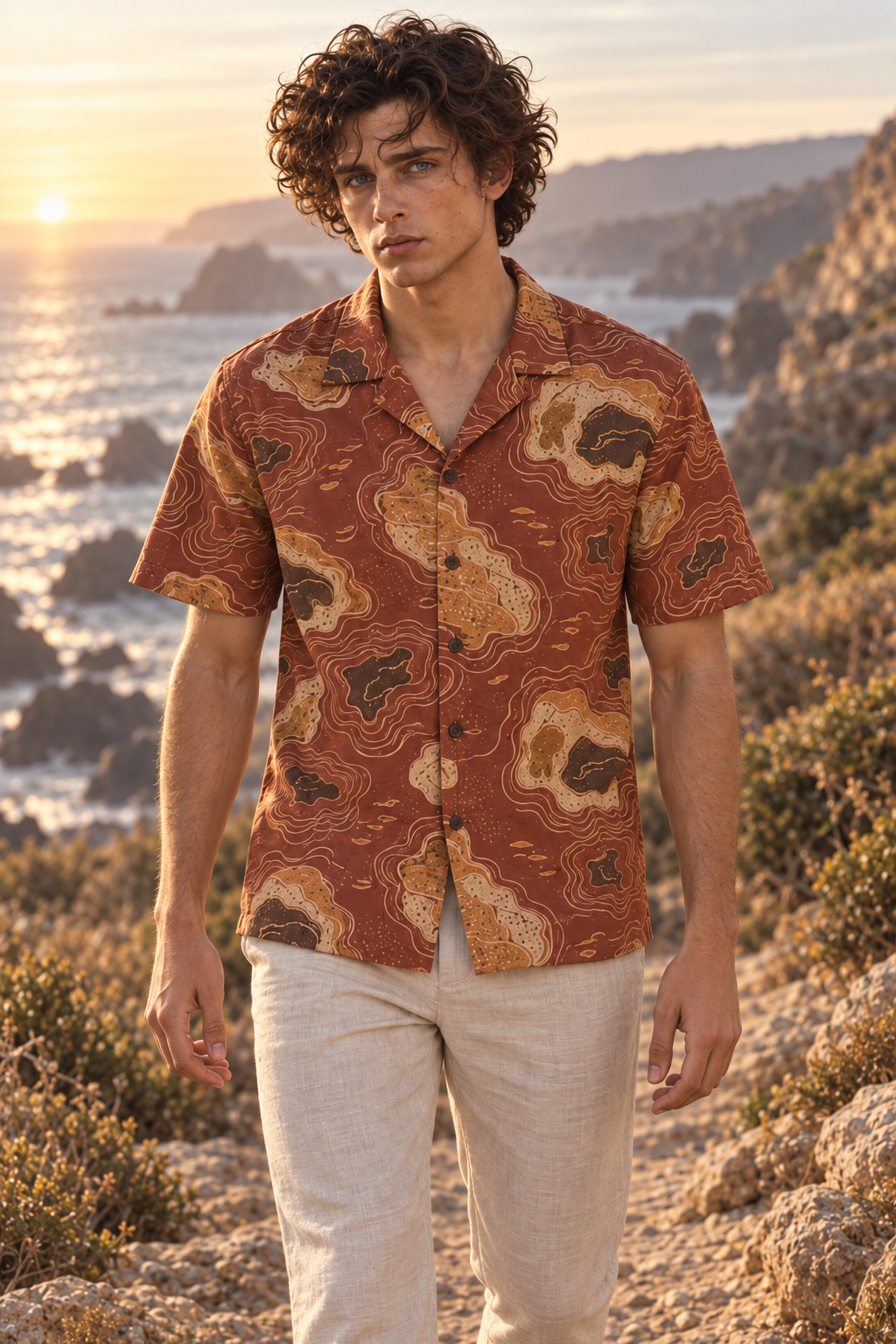 Men's Afterglow Coastline Atlas Hawaiian Shirt – Burnt sienna
