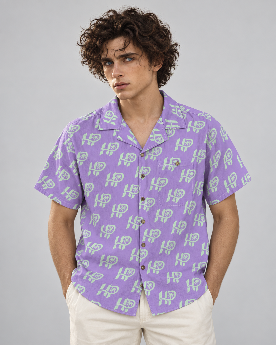 Men's HP Signature Monogram Hawaiian Shirt – Lavender & Mint