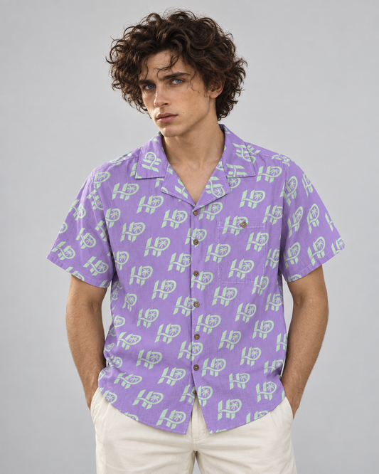 Men's HP Signature Monogram Hawaiian Shirt – Lavender & Mint