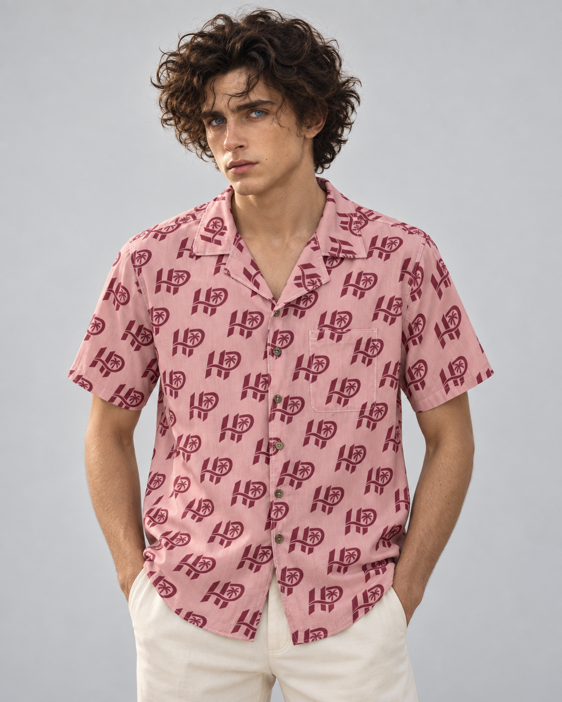 Men's HP Signature Monogram Hawaiian Shirt – Blush & Burgundy