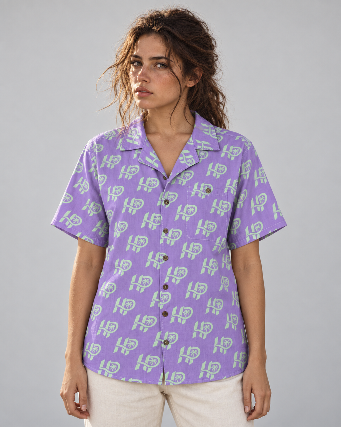 Women's HP Signature Monogram Hawaiian Shirt – Lavender & Mint