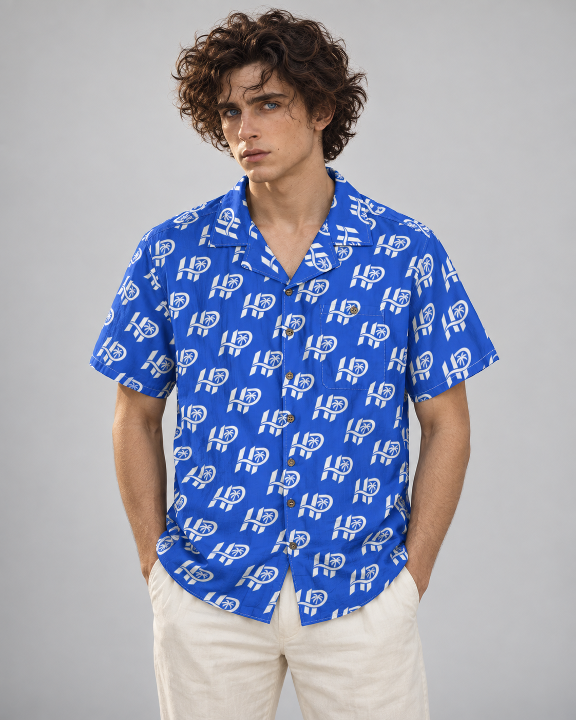 Men's HP Signature Monogram Hawaiian Shirt – Royal Blue & White