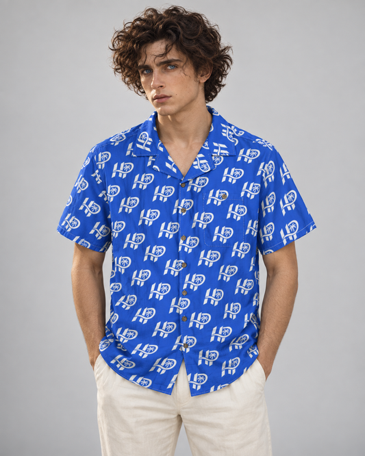 Men's HP Signature Monogram Hawaiian Shirt – Royal Blue & White
