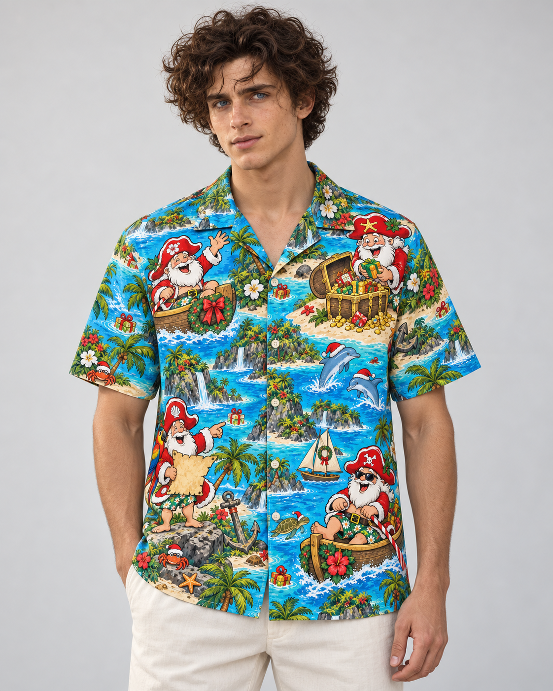 Men's Christmas 2026 Pirate Santa Hawaiian Shirt