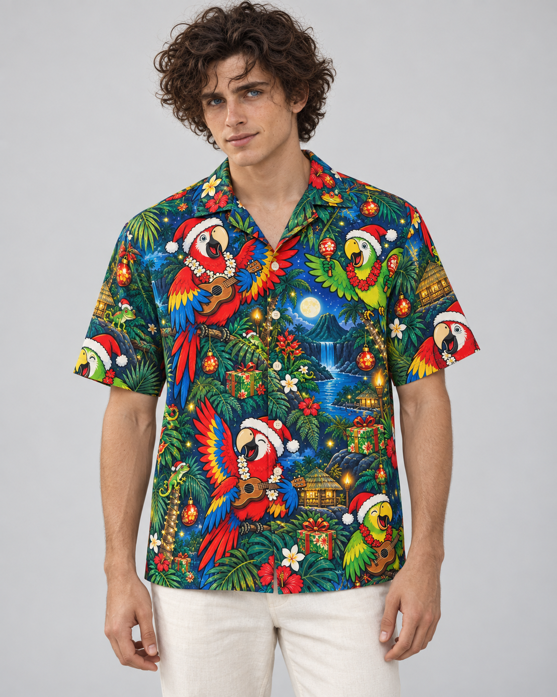 Men's Christmas 2026 Parrot Band Hawaiian Shirt