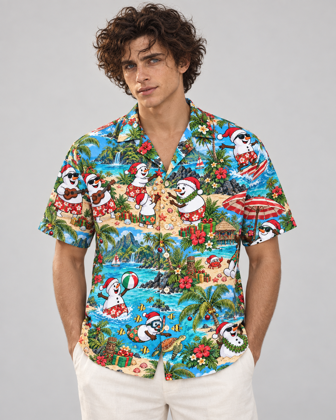 Men's Christmas 2026 Snowman Island Holiday Hawaiian Shirt