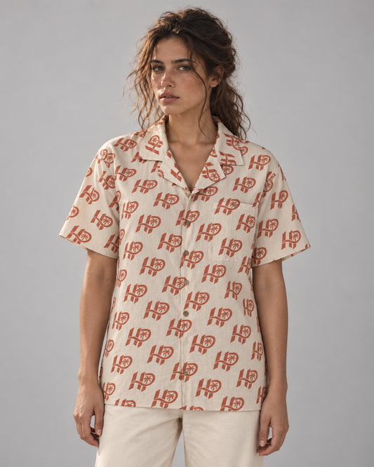 Women's HP Signature Monogram Hawaiian Shirt – Ivory & Terracotta