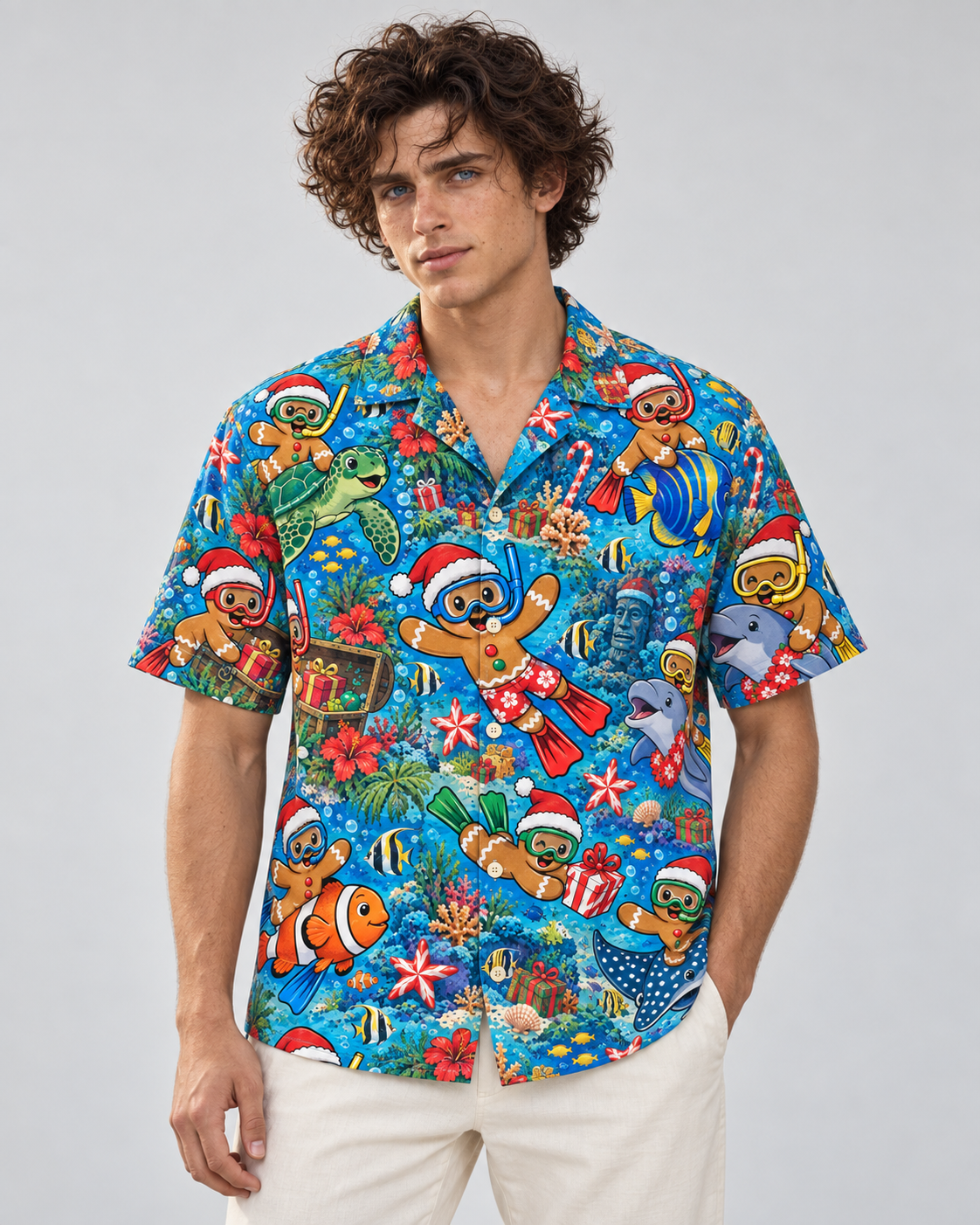 Men's Christmas 2026 Gingerbread Snorkel Club Hawaiian Shirt