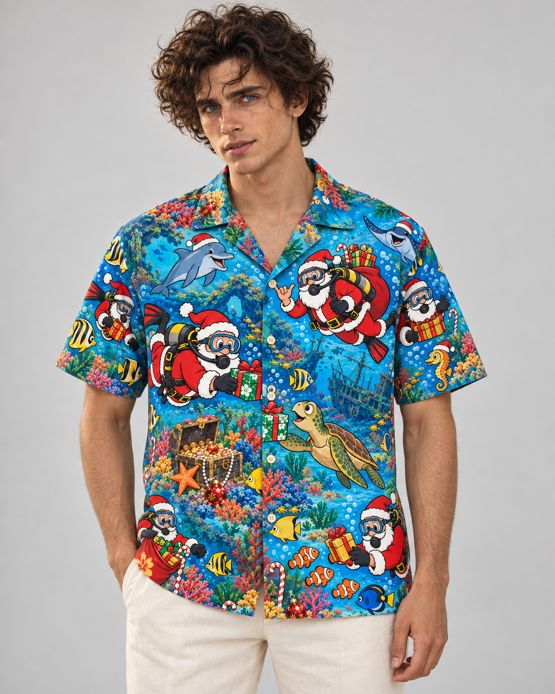 Men's Christmas 2026 Scuba Santa Hawaiian Shirt