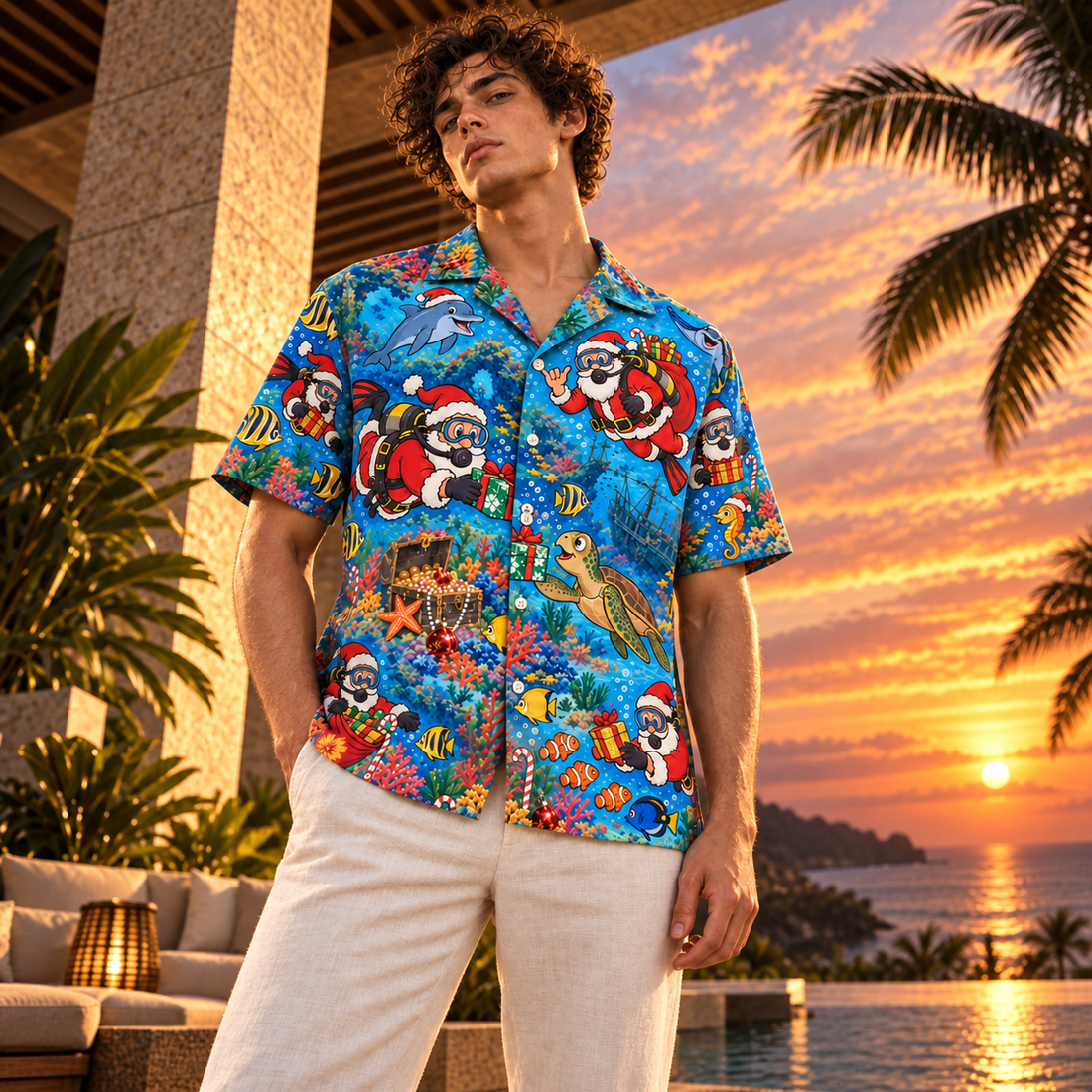 Men's Christmas 2026 Scuba Santa Hawaiian Shirt