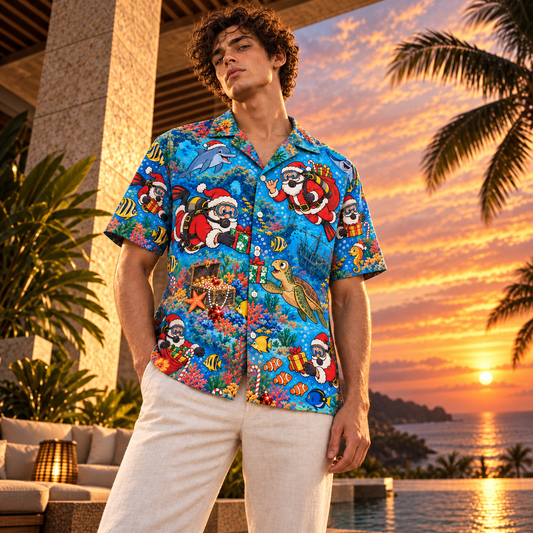 Men's Christmas 2026 Scuba Santa Hawaiian Shirt