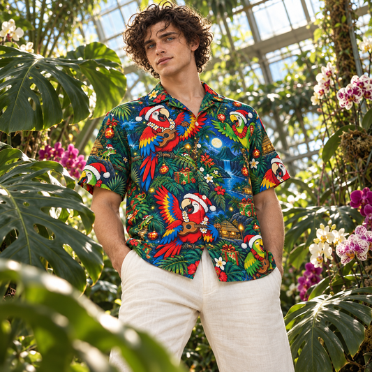 Men's Christmas 2026 Parrot Band Hawaiian Shirt