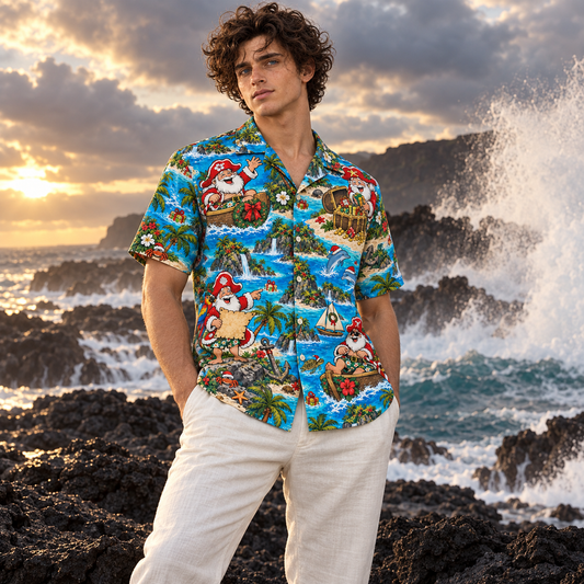 Men's Christmas 2026 Pirate Santa Hawaiian Shirt