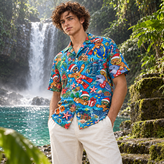 Men's Christmas 2026 Gingerbread Snorkel Club Hawaiian Shirt