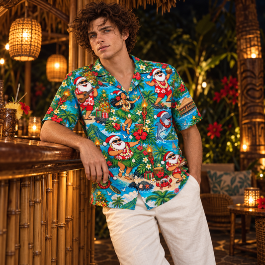 Men's Christmas 2026 Tiki Santa Party Hawaiian Shirt