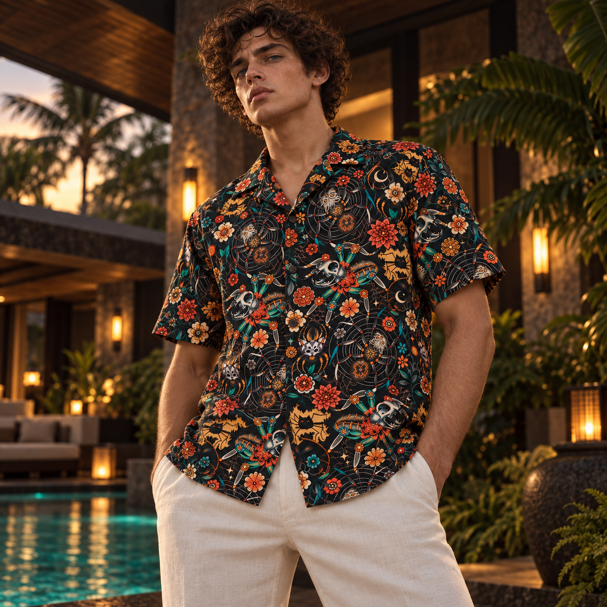 Men's Halloween 2026 Midnight Spider Dahlia Hawaiian Shirt