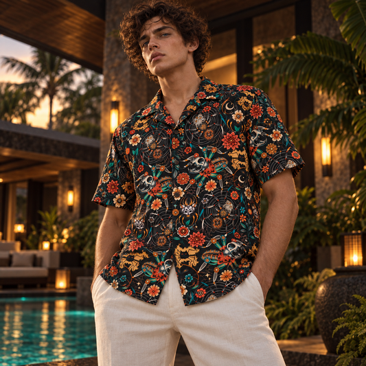 Men's Halloween 2026 Midnight Spider Dahlia Hawaiian Shirt