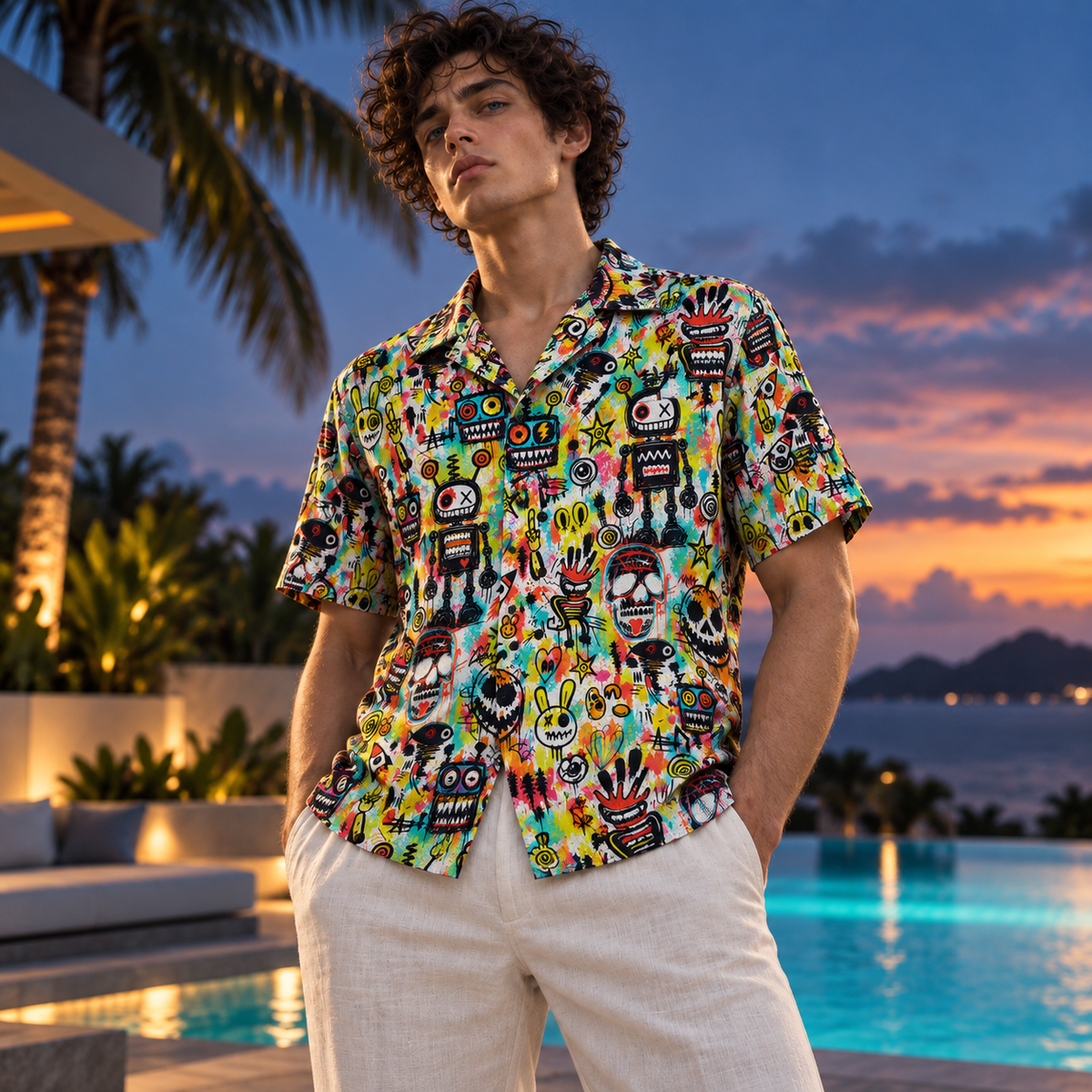 Men's Halloween 2026 Neon Monster Club Hawaiian Shirt