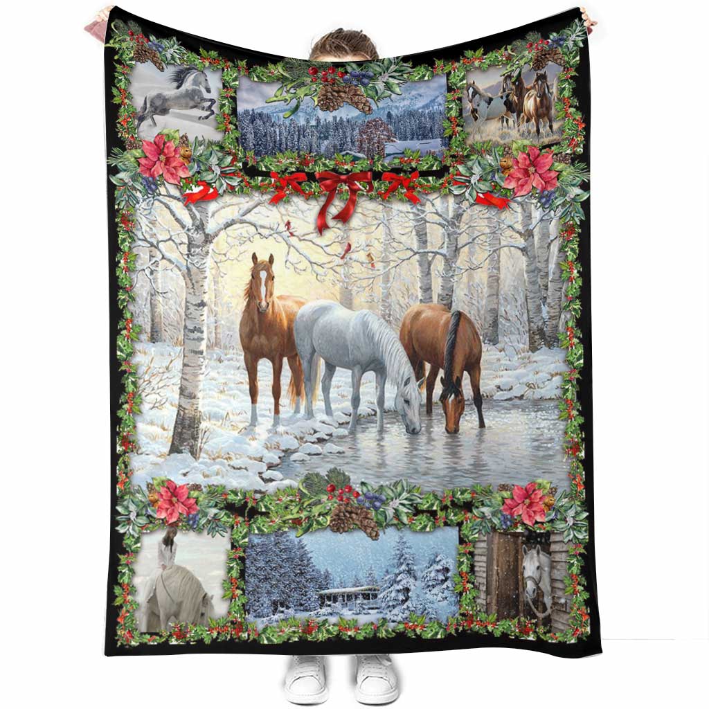 Horse Christmas Flannel Blanket For Cozy Bedroom And Sofa Decor