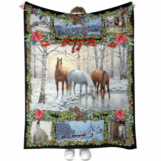 Horse Christmas Flannel Blanket For Cozy Bedroom And Sofa Decor