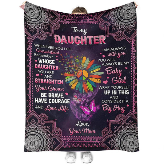 Hippie Butterfly To My Daughter Flannel Blanket For Cozy Bedroom And Sofa Decor
