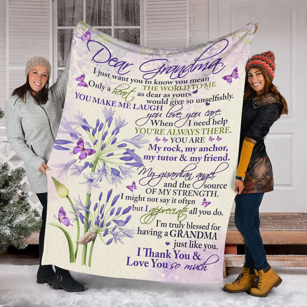 Butterfly To My Grandma Purple Flannel Blanket For Soft Bed Couch And Home Comfort