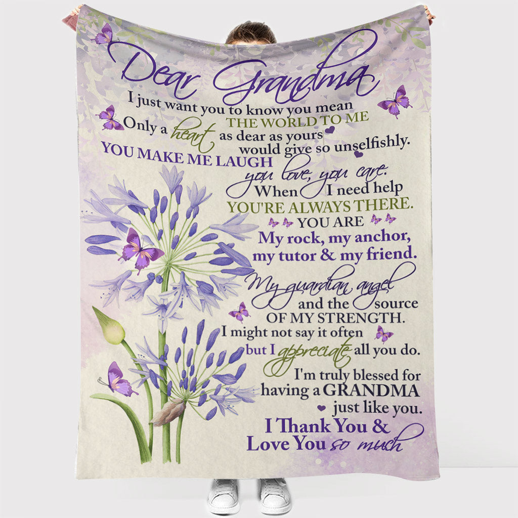 Butterfly To My Grandma Purple Flannel Blanket For Living Room And Bedroom Styling