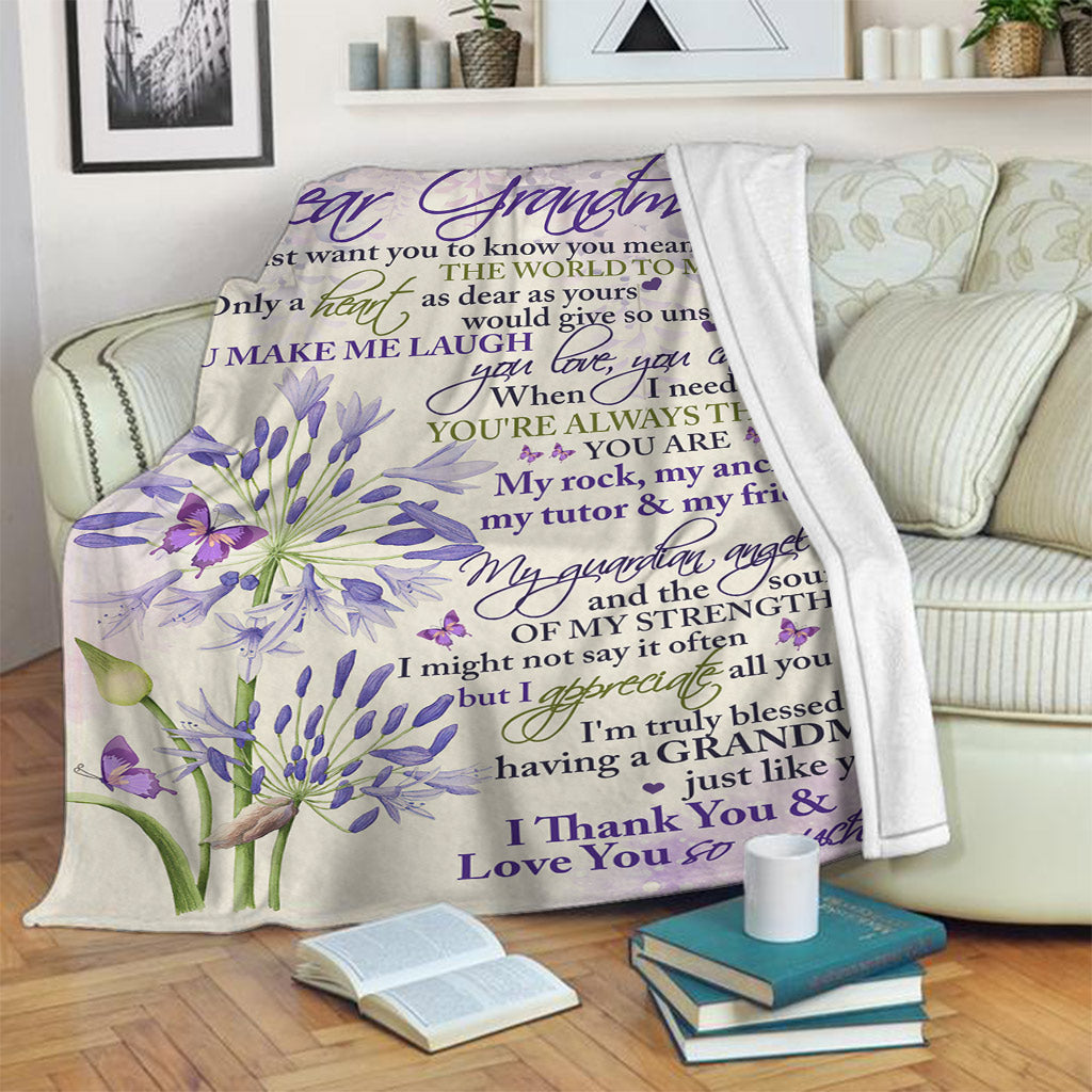 Butterfly To My Grandma Purple Flannel Blanket For Relaxing At Home And Travel