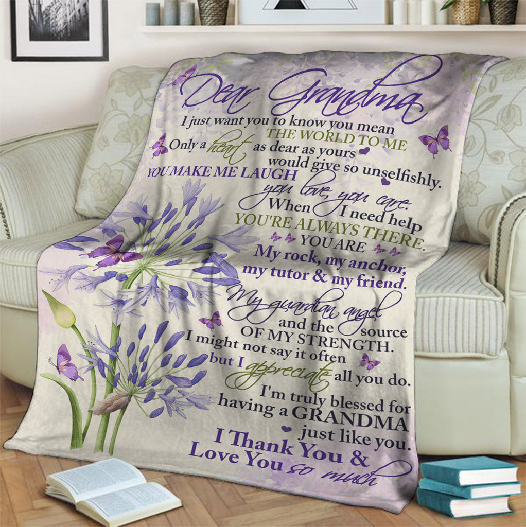 Butterfly To My Grandma Purple Flannel Blanket For Bed Sofa And Reading Nook Decor