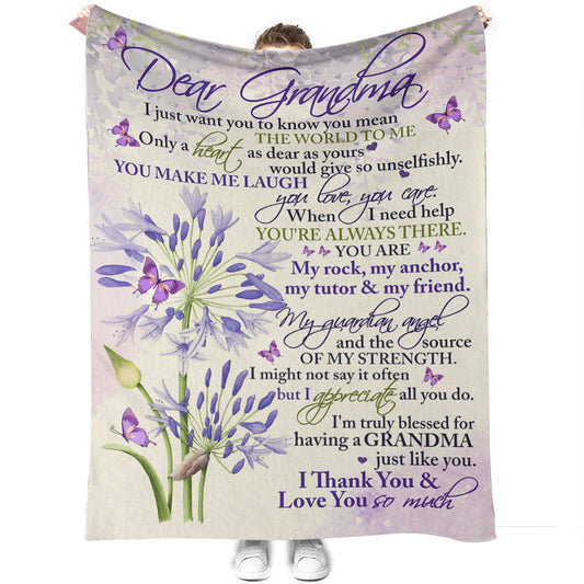 Butterfly To My Grandma Purple Flannel Blanket For Cozy Bedroom And Sofa Decor