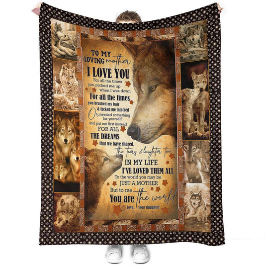 Wolf Beloved Mother Message Flannel Blanket For Cozy Bedroom And Sofa Decor