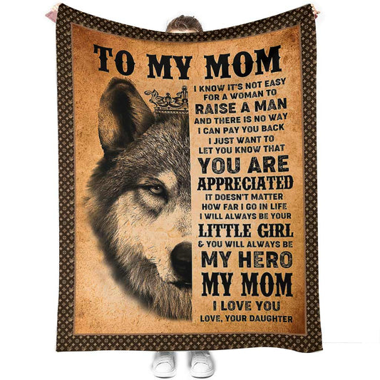 Wolf To My Mom I Love You My Hero Flannel Blanket For Cozy Bedroom And Sofa Decor