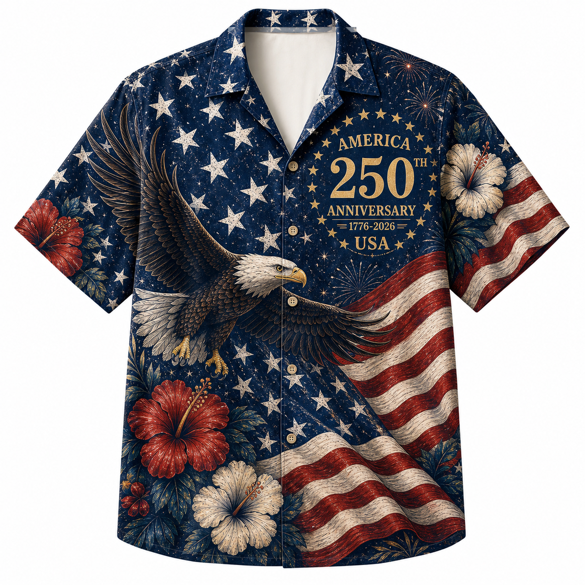 America 250th Stars Flag Eagle USA Hawaiian Shirt